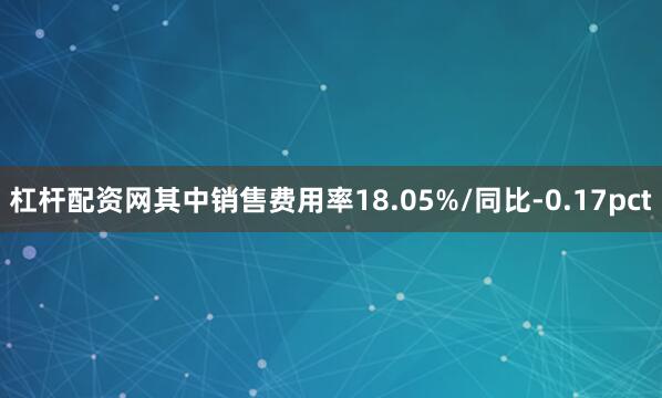 杠杆配资网其中销售费用率18.05%/同比-0.17pct